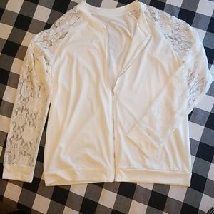 Lularoe supply bomber jacket with lace sleeves